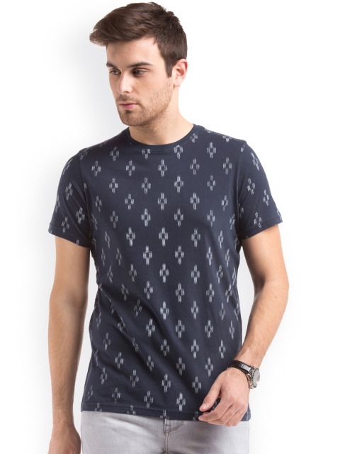 

True Blue Men Navy Slim Fit Printed Round Neck T-shirt, Navy blue