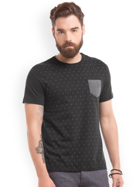 

True Blue Men Black Slim Fit Printed Round Neck T-shirt