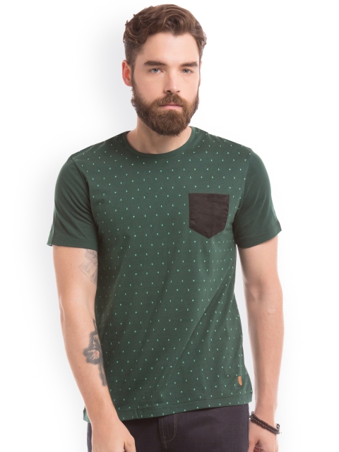 

True Blue Men Green Printed Round Neck T-shirt