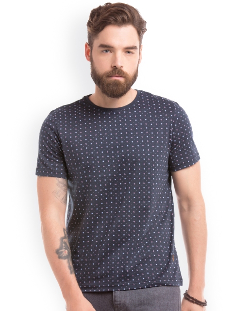 

True Blue Men Navy Blue Printed Round Neck T-shirt