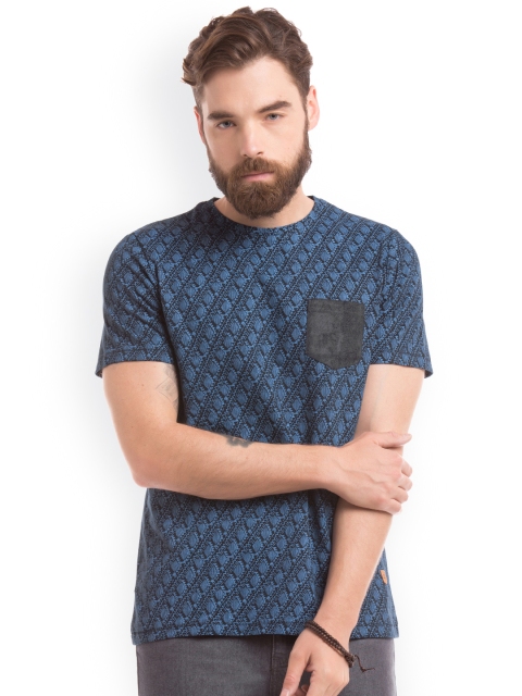 

True Blue Men Blue Printed Slim Fit Round Neck T-shirt