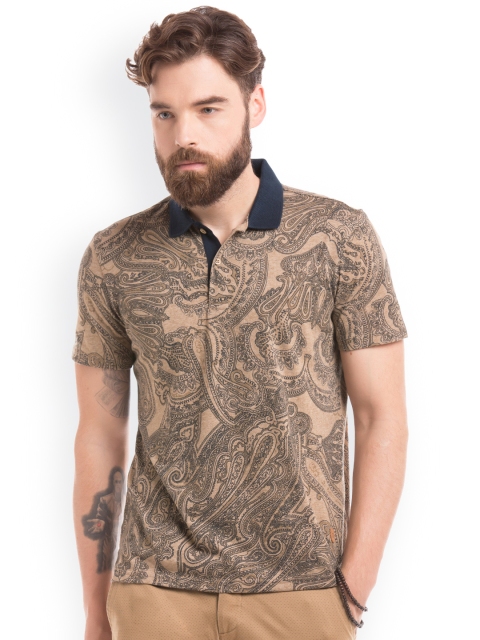

True Blue Men Khaki Printed Polo Collar Slim Fit T-shirt