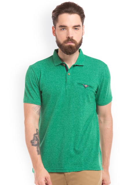 

True Blue Men Green Solid Polo Collar Slim Fit T-shirt