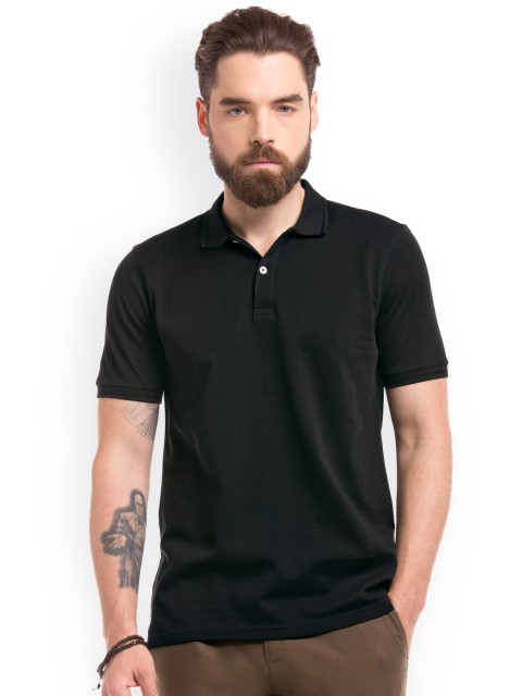 

True Blue Men Black Solid Polo Collar Slim Fit T-shirt