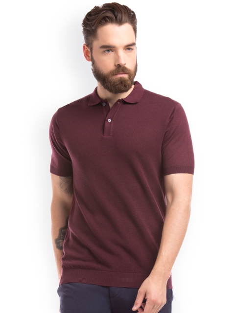 

True Blue Men Maroon Solid Polo Collar T-shirt