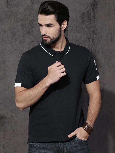 

Roadster Men Black Solid Polo Collar Pure Cotton T-shirt