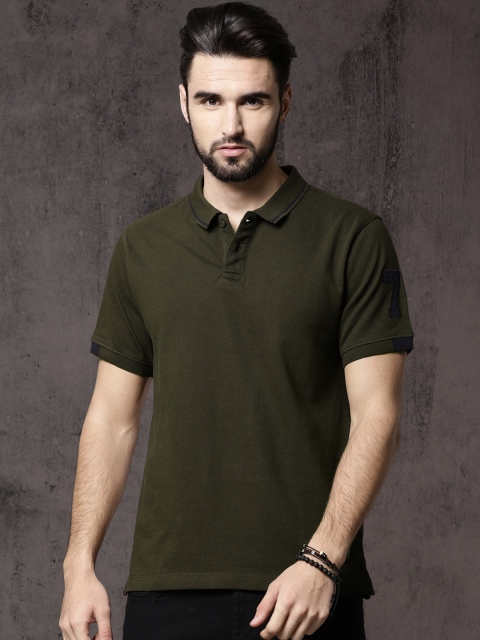 

Roadster Men Olive Green Solid Polo T-shirt