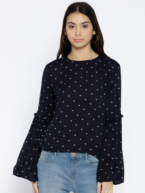 

ONLY Women Navy Self Design Top, Navy blue