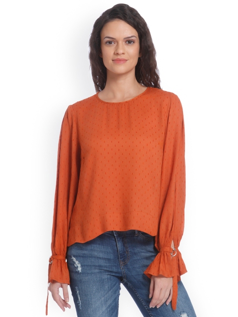 

ONLY Women Rust Orange Self Design Top