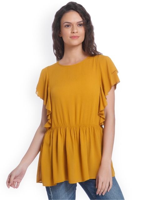 

ONLY Women Mustard Yellow Solid Top