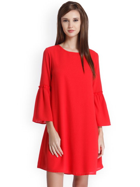 

ONLY Women Coral Red Solid A-Line Dress