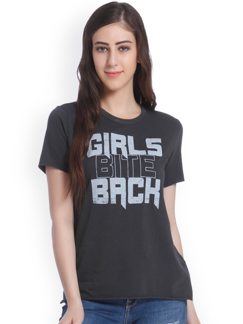 

ONLY Women Grey Printed Round Neck T-shirt