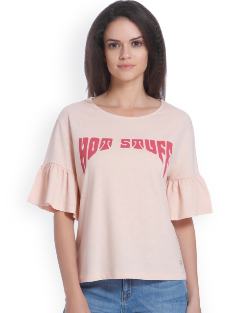 

ONLY Women Beige Printed Boxy Pure Cotton Top