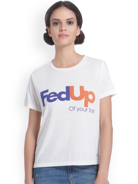 

ONLY Women White Printed Round Neck T-shirt