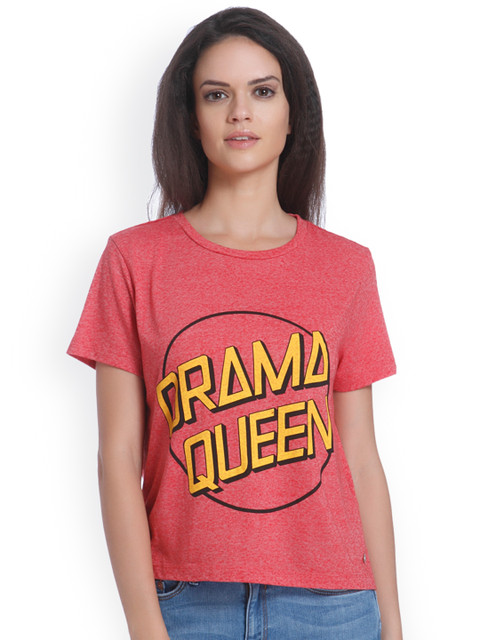 

ONLY Women Red Printed Round Neck T-shirt