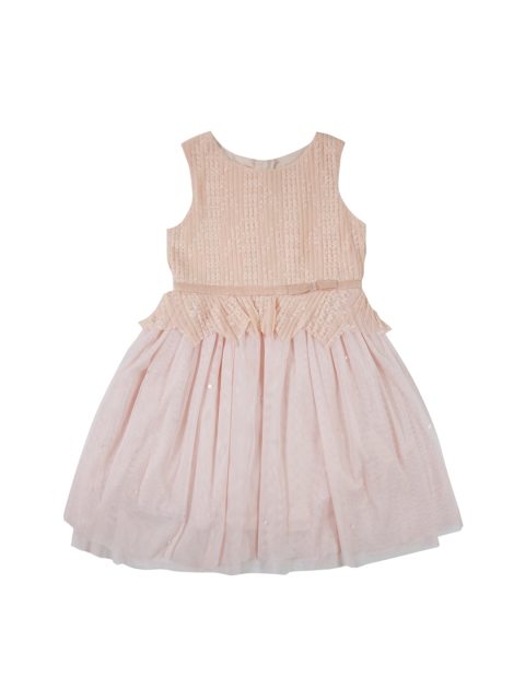 

Gini and Jony Girls Beige & Pink Self-Design Fit and Flare Dress