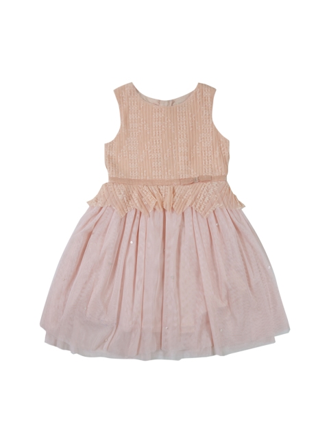 

Gini and Jony Girls Beige & Pink Self-Design Fit and Flare Dress