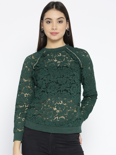 

Vero Moda Women Green Semi-Sheer Lace Top