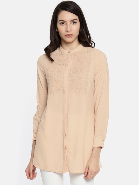 

Vero Moda Women Peach-Coloured Embroidered Shirt Style Top