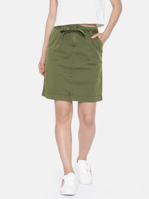 

Vero Moda Olive Green A-Line Pure Cotton Skirt
