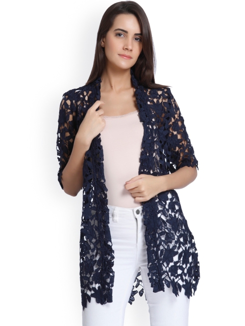 

Vero Moda Navy Blue Self-Design Open Front Shrug