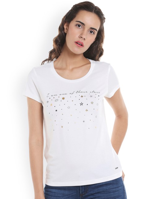

Vero Moda Women White Printed Round Neck T-shirt