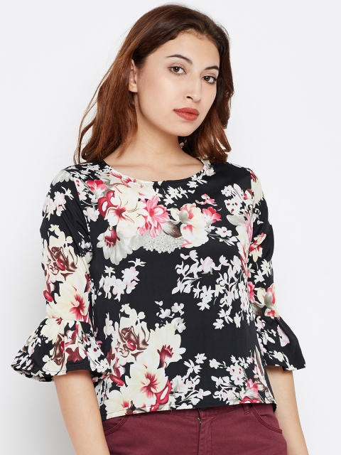 

Style Quotient Women Black Floral Print Top