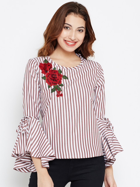 

Style Quotient Women White & Brown Striped Top
