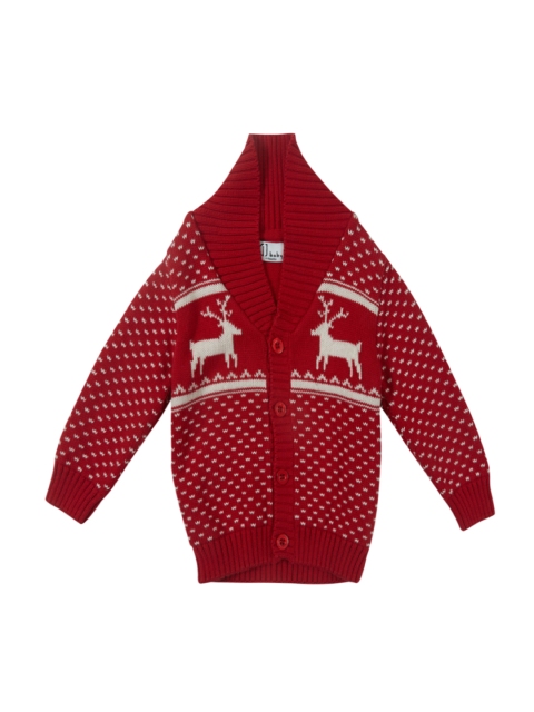 

Gini and Jony Boys Maroon Printed Front-Open Sweater