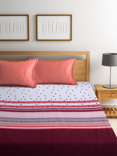 

Portico New York Off-White & Maroon 210 TC Fine Double Bedsheet with 2 Pillow Covers