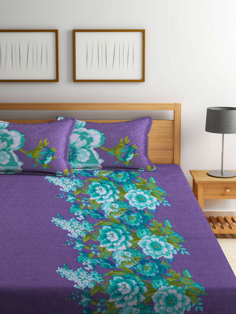 

Portico New York Purple & Green 210 TC Fine King Bedsheet with 2 Pillow Covers