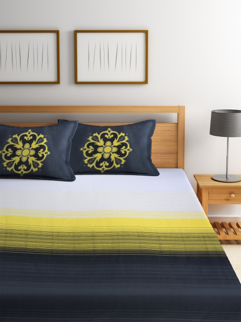 

Portico New York Grey & Off-White 210 TC Fine Double Bedsheet with 2 Pillow Covers