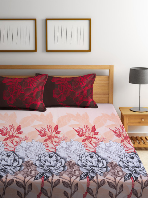 

Portico New York Peach-Coloured 210 TC Fine Double Bedsheet with 2 Pillow Covers
