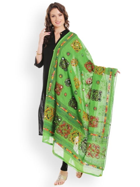 

Dupatta Bazaar Green Block Print Embroidered Dupatta