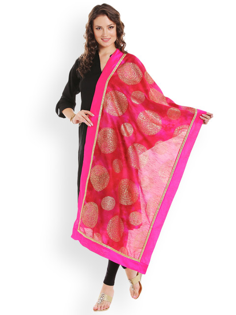 

Dupatta Bazaar Pink & Gold-Toned Block Print Dupatta