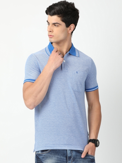 

Classic Polo Men Blue Solid Polo Collar T-shirt