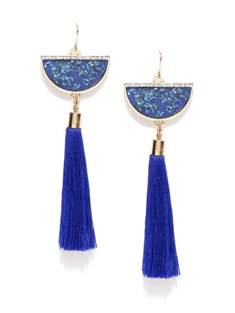 

OOMPH Blue & Gold-Toned Circular Stone-Studded Tasselled Earrings