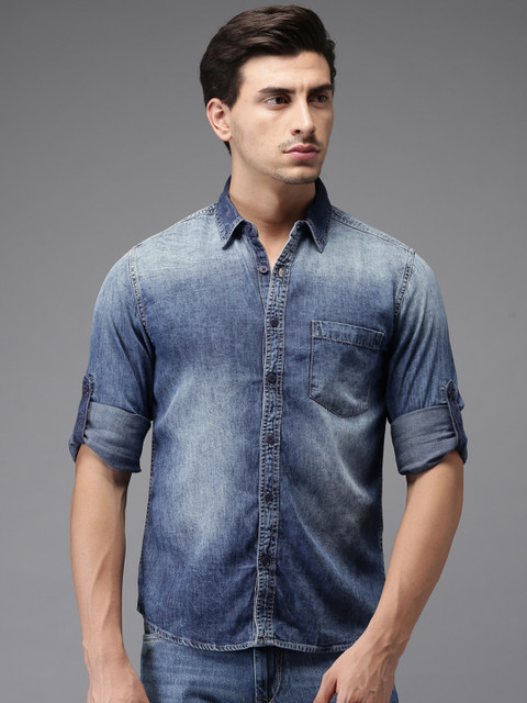 

HERE&NOW Men Blue Regular Fit Faded Casual Shirt