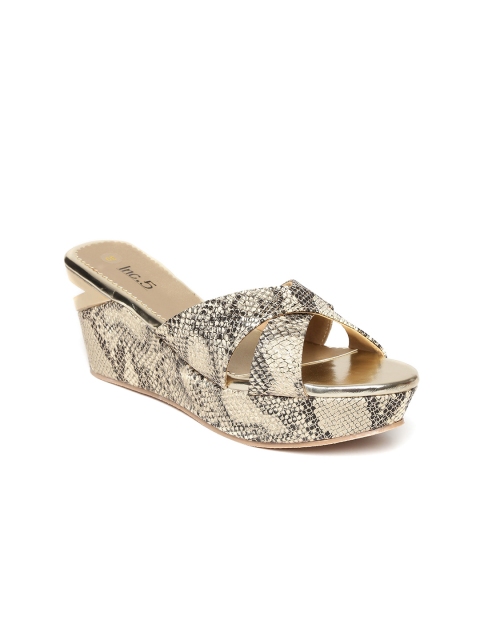 

Inc 5 Women Beige & Grey Snakeskin Patterned Sandals