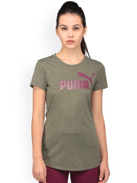 

Puma Women Olive Green Printed Round Neck T-shirt