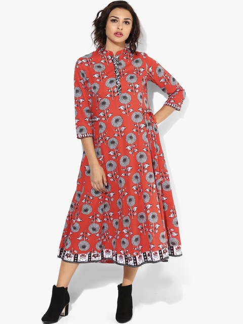 

Sangria Women Rust Printed A-Line Dress