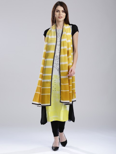

W Mustard Yellow & White Striped Dupatta