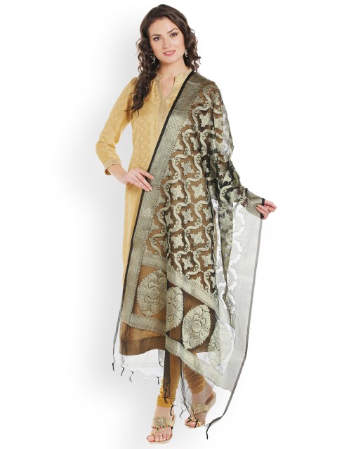 

Dupatta Bazaar Gold-Toned & Black Dupatta With Woven Design