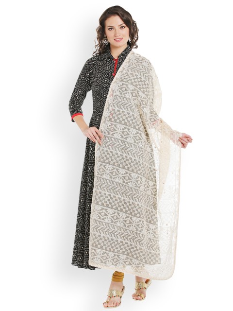 

Dupatta Bazaar Cream-Coloured Chikankari Embroidered Dupatta