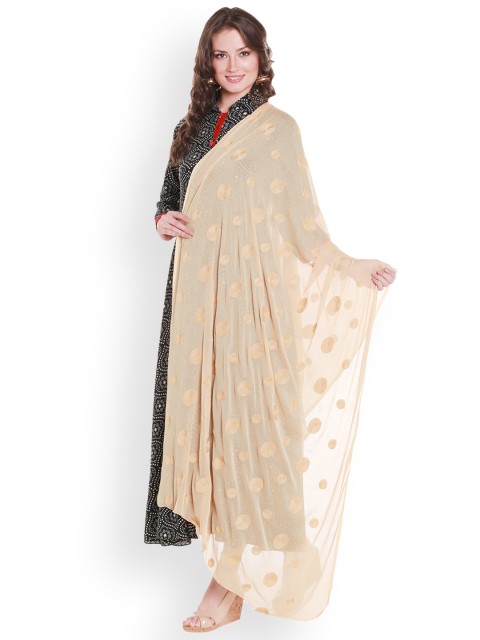 

Dupatta Bazaar Beige Polka-Dot Embroidered Chiffon Dupatta