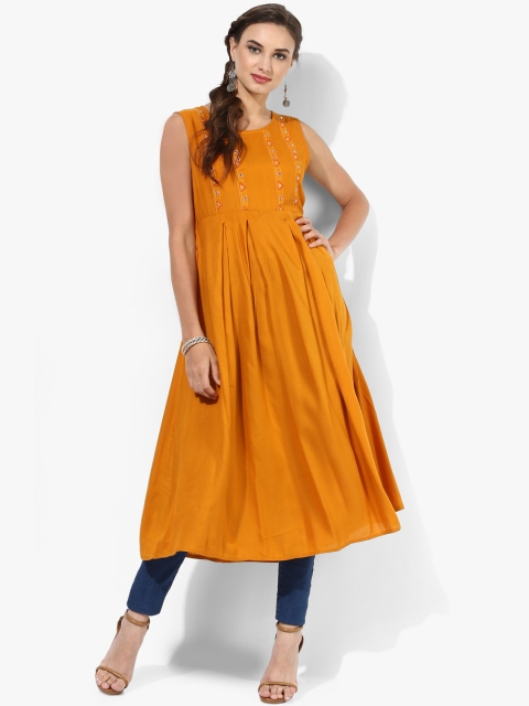 

Sangria Women Yellow Woven Design A-Line Kurta