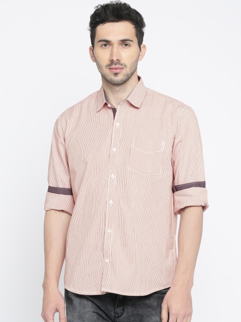 

PIVOTO Men Red & White Slim Fit Striped Casual Shirt