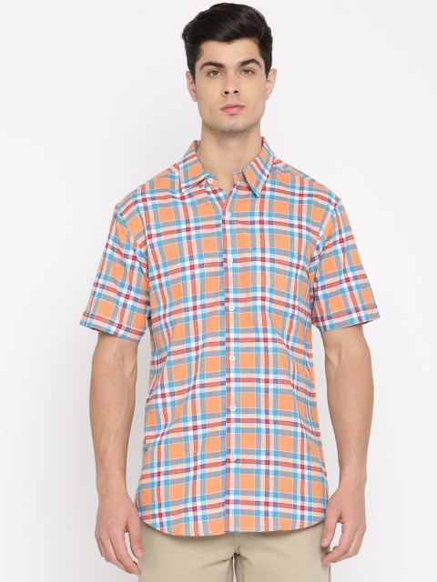 

PIVOTO Men Orange & Blue Slim Fit Checked Casual Shirt