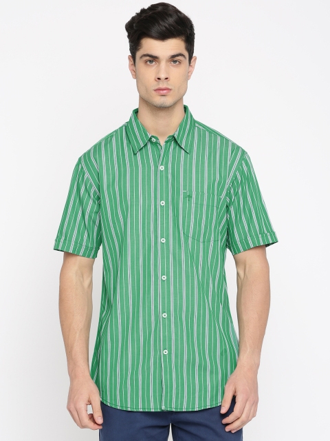 

PIVOTO Men Green & White Slim Fit Striped Casual Shirt