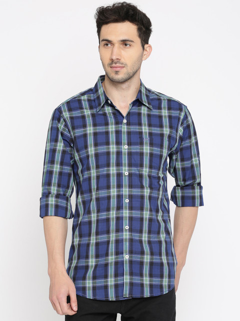 

PIVOTO Men Blue & Grey Comfort Slim Fit Checked Casual Shirt